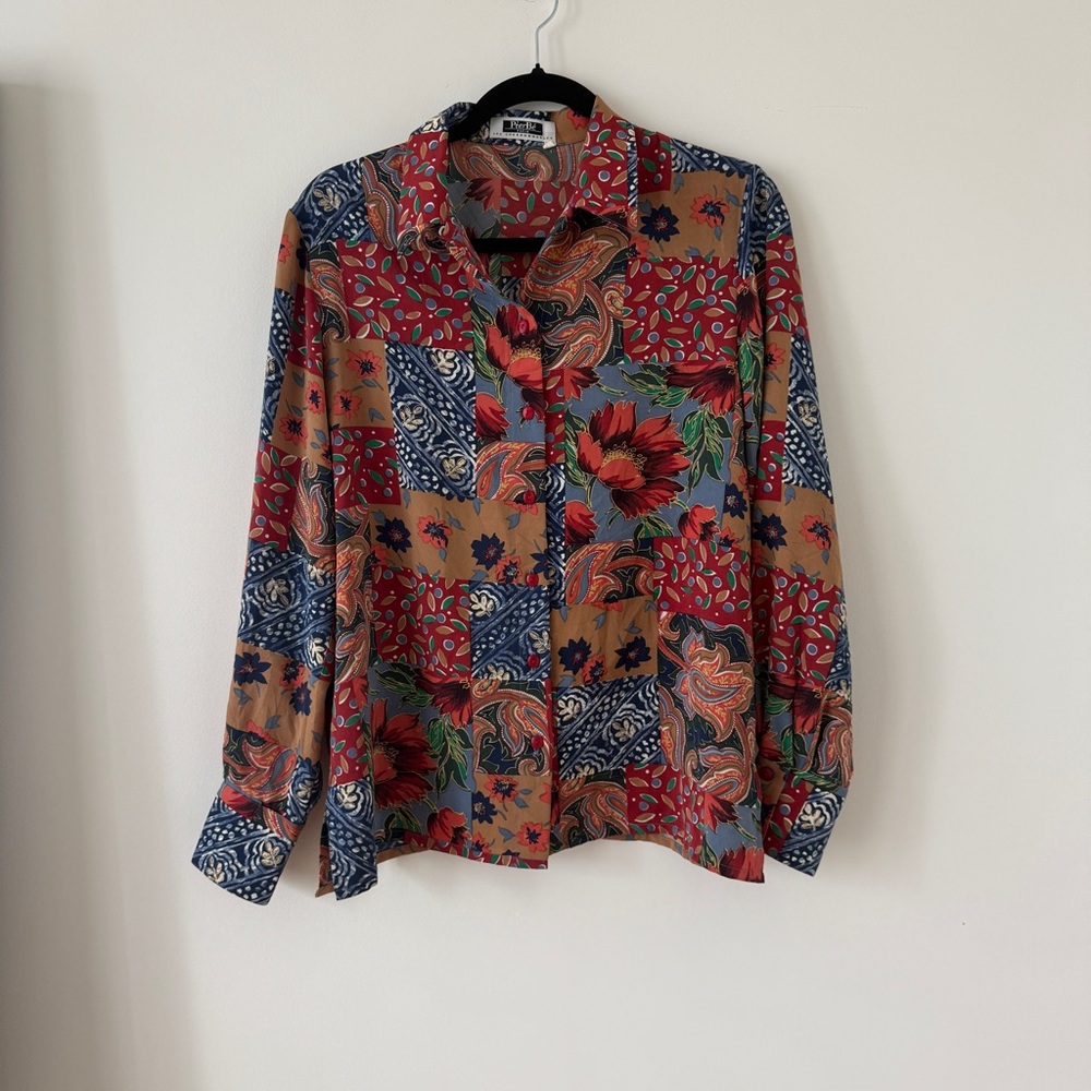 Vintage Pier Bé Paris Floral Patchwork Button-Up Shirt M